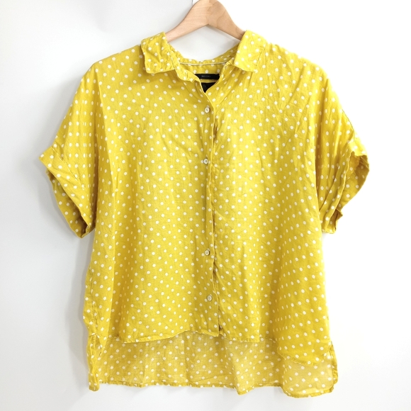 Linen Yellow Polka Dot Button Shirt 